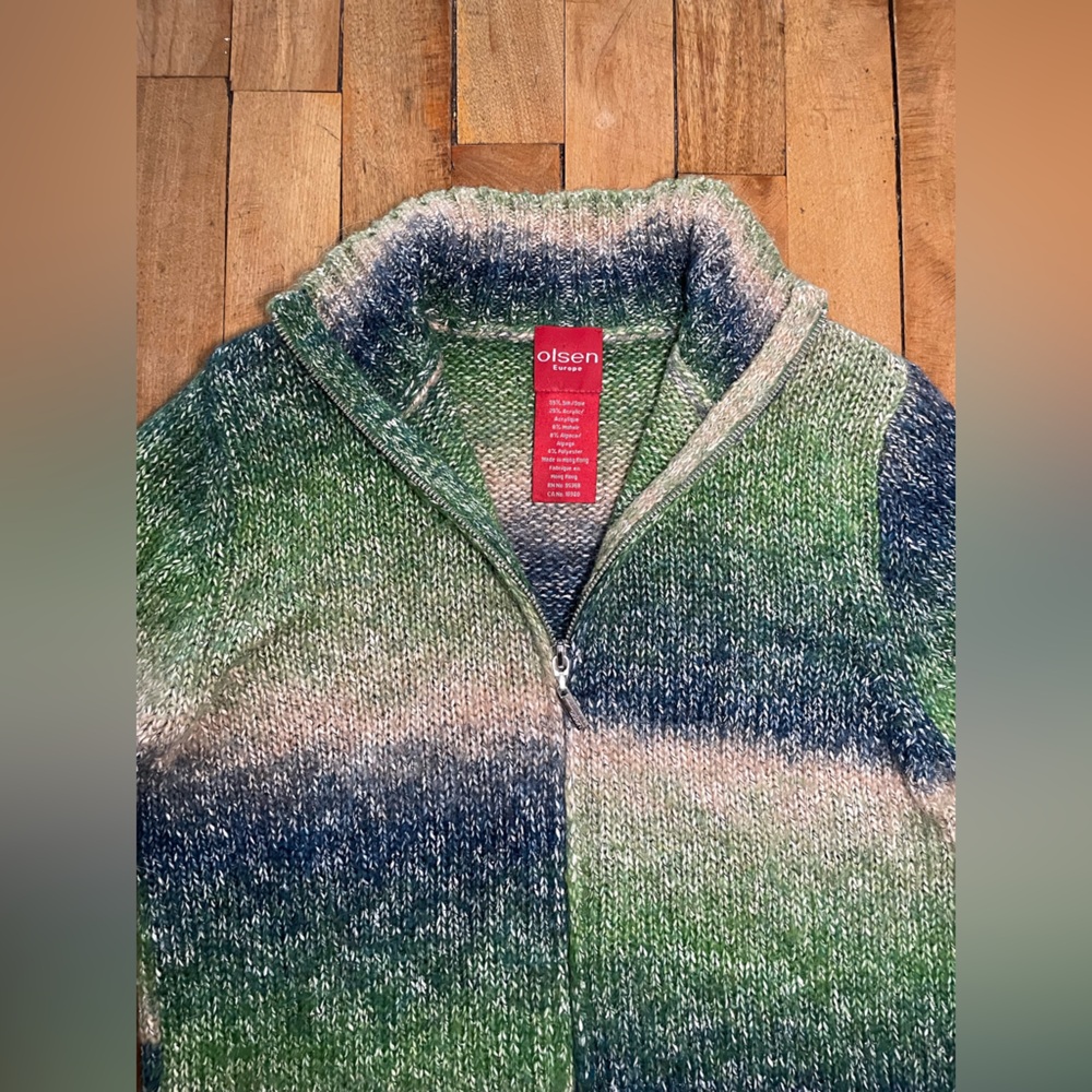 Olsen silk blend double zipper tri-coloured cardigan-Small - Picture 4 of 10